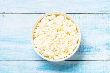 Curd or cottage cheese in white plate.