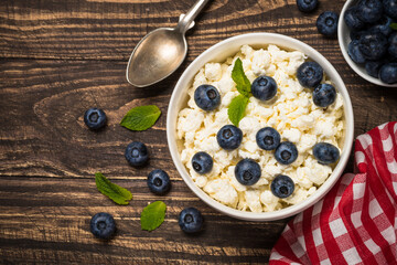 Curd or cottage cheese in white plate.