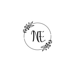 NE initial letters Wedding monogram logos, hand drawn modern minimalistic and frame floral templates