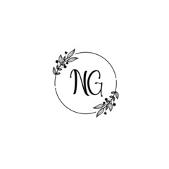 NG initial letters Wedding monogram logos, hand drawn modern minimalistic and frame floral templates