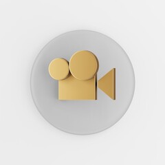 Icon gold digital video camera flat outline. 3d rendering round gray key button, interface ui ux element.