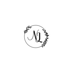 NL initial letters Wedding monogram logos, hand drawn modern minimalistic and frame floral templates