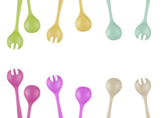 spoon and fork multicolored isolated white background 
