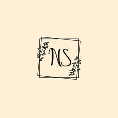NS initial letters Wedding monogram logos, hand drawn modern minimalistic and frame floral templates