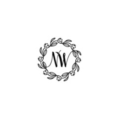 NW initial letters Wedding monogram logos, hand drawn modern minimalistic and frame floral templates
