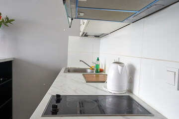 modern kitchen interior with two places electric stove