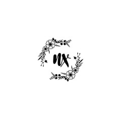 NX initial letters Wedding monogram logos, hand drawn modern minimalistic and frame floral templates