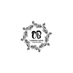 OB initial letters Wedding monogram logos, hand drawn modern minimalistic and frame floral templates
