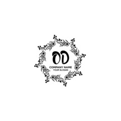 OD initial letters Wedding monogram logos, hand drawn modern minimalistic and frame floral templates