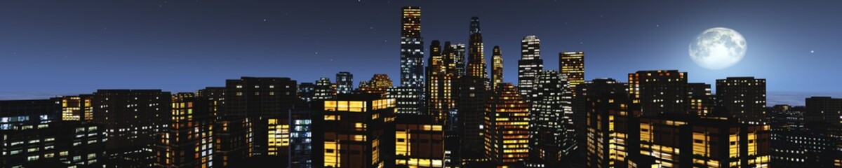 Fototapeta na wymiar Night city under the moon, night skyscrapers, modern city at night, 3D rendering