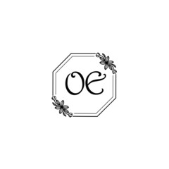 OE initial letters Wedding monogram logos, hand drawn modern minimalistic and frame floral templates