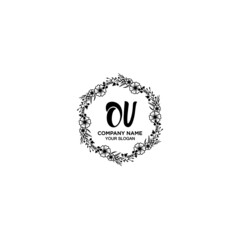 OV initial letters Wedding monogram logos, hand drawn modern minimalistic and frame floral templates