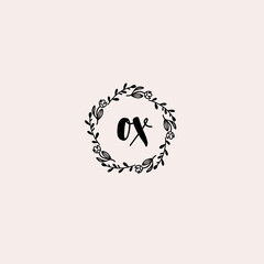 OX initial letters Wedding monogram logos, hand drawn modern minimalistic and frame floral templates