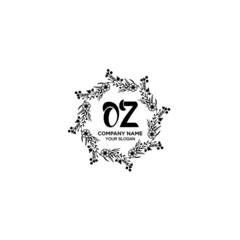 OZ initial letters Wedding monogram logos, hand drawn modern minimalistic and frame floral templates