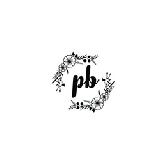 PB initial letters Wedding monogram logos, hand drawn modern minimalistic and frame floral templates