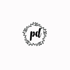 PD initial letters Wedding monogram logos, hand drawn modern minimalistic and frame floral templates