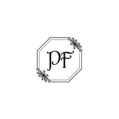 PF initial letters Wedding monogram logos, hand drawn modern minimalistic and frame floral templates