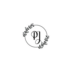 PJ initial letters Wedding monogram logos, hand drawn modern minimalistic and frame floral templates