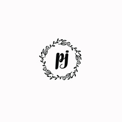 PJ initial letters Wedding monogram logos, hand drawn modern minimalistic and frame floral templates