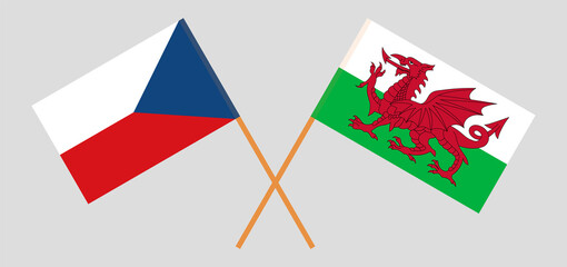 Crossed flags of Czech Republic and Wales. Official colors. Correct proportion