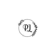 PL initial letters Wedding monogram logos, hand drawn modern minimalistic and frame floral templates