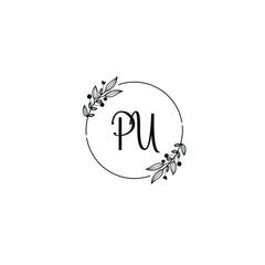 PU initial letters Wedding monogram logos, hand drawn modern minimalistic and frame floral templates