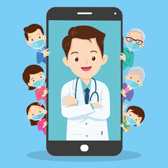 Consult Online Doctor and family back smartphone