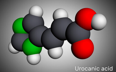 Urocanic acid molecule. It is intermediate product in the metabolism of histidine. Molecular model. 3D rendering