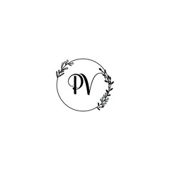 PV initial letters Wedding monogram logos, hand drawn modern minimalistic and frame floral templates