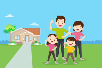 Fototapeta na wymiar family Exercise together with them house background