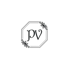 PV initial letters Wedding monogram logos, hand drawn modern minimalistic and frame floral templates