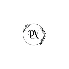 PX initial letters Wedding monogram logos, hand drawn modern minimalistic and frame floral templates