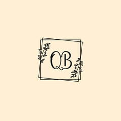QB initial letters Wedding monogram logos, hand drawn modern minimalistic and frame floral templates