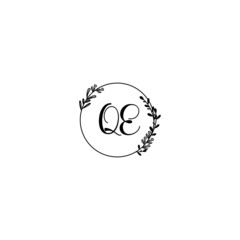 QE initial letters Wedding monogram logos, hand drawn modern minimalistic and frame floral templates