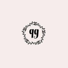 QG initial letters Wedding monogram logos, hand drawn modern minimalistic and frame floral templates