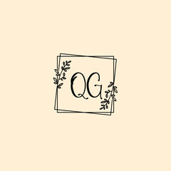 QG initial letters Wedding monogram logos, hand drawn modern minimalistic and frame floral templates
