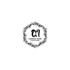 QI initial letters Wedding monogram logos, hand drawn modern minimalistic and frame floral templates