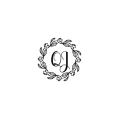 QJ initial letters Wedding monogram logos, hand drawn modern minimalistic and frame floral templates