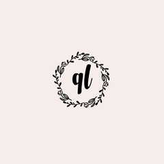 QL initial letters Wedding monogram logos, hand drawn modern minimalistic and frame floral templates