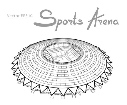 Sports arena. Hand drawn sketch vector illustration