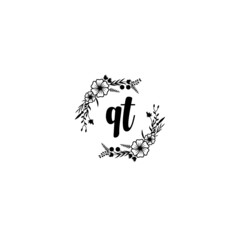 QT initial letters Wedding monogram logos, hand drawn modern minimalistic and frame floral templates