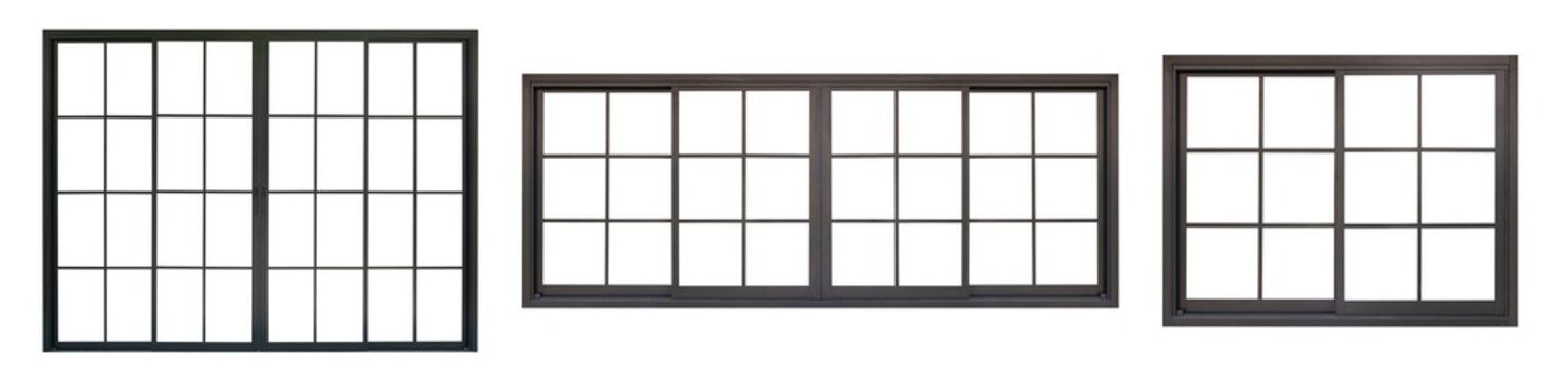 black metallic window and door frame set isolated on white background