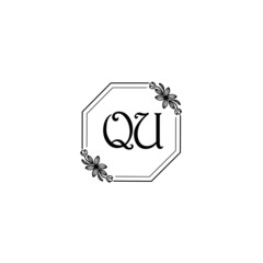 QU initial letters Wedding monogram logos, hand drawn modern minimalistic and frame floral templates