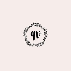 QV initial letters Wedding monogram logos, hand drawn modern minimalistic and frame floral templates