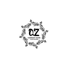 QZ initial letters Wedding monogram logos, hand drawn modern minimalistic and frame floral templates