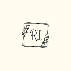 RI initial letters Wedding monogram logos, hand drawn modern minimalistic and frame floral templates