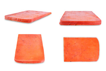 Red cheese on a white isolated background