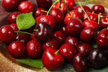 cherry fruit with leaf