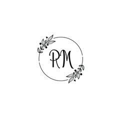 RM initial letters Wedding monogram logos, hand drawn modern minimalistic and frame floral templates