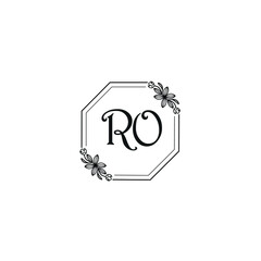 RO initial letters Wedding monogram logos, hand drawn modern minimalistic and frame floral templates